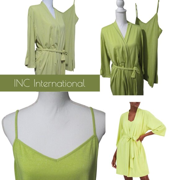 INC International Concepts Other - I.N.C. International Concepts 2-Pc Sparkle Robe & Chemise Set Lime Sparkle NWT